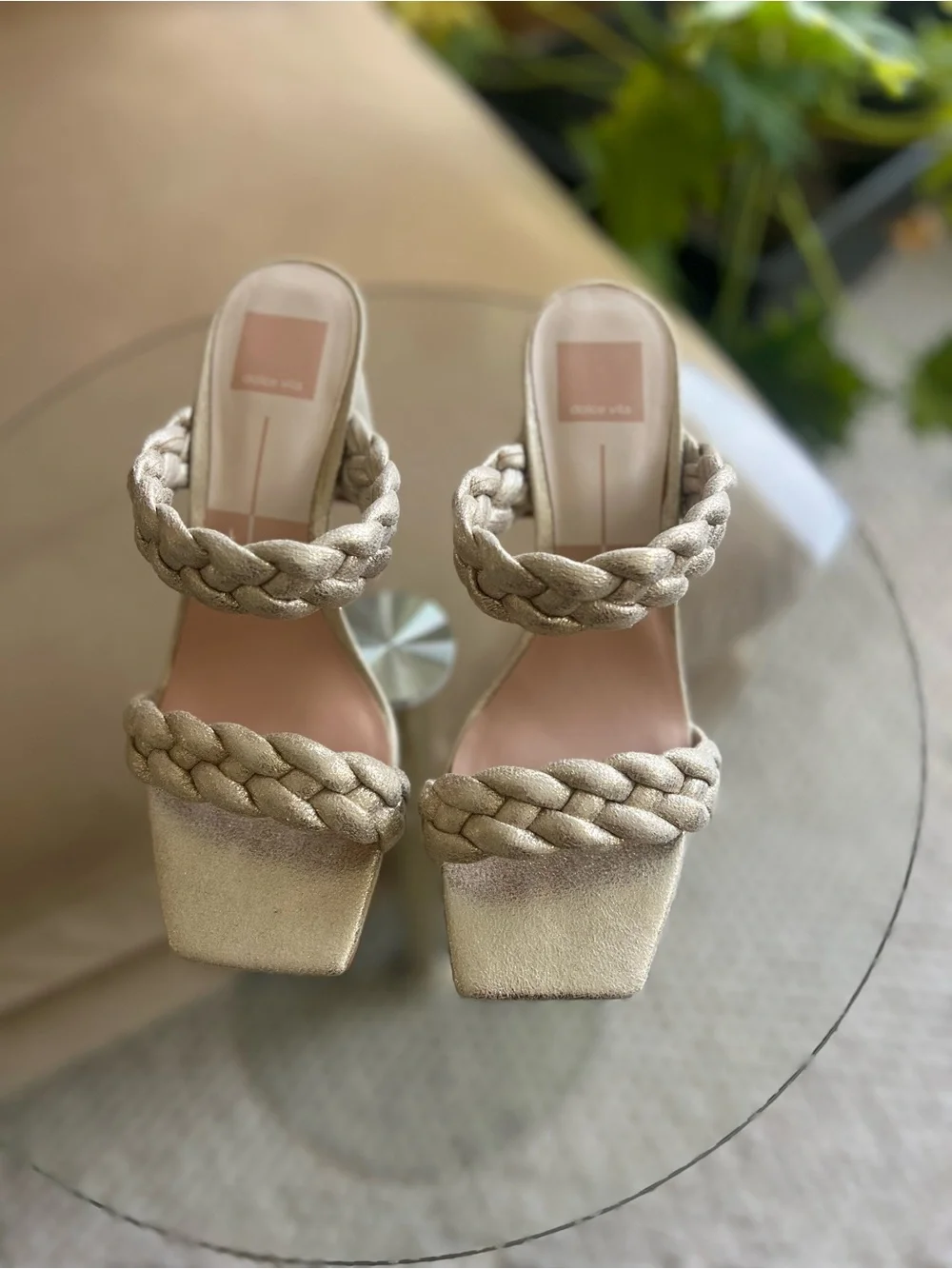 Dolce Vita Metallic Braided Block Heel Sandals Gold Champagne Size 8 NWOT
